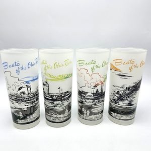 Vintage Boats Ohio River Lot 4 frosted glass Queen City New Orleans Republic